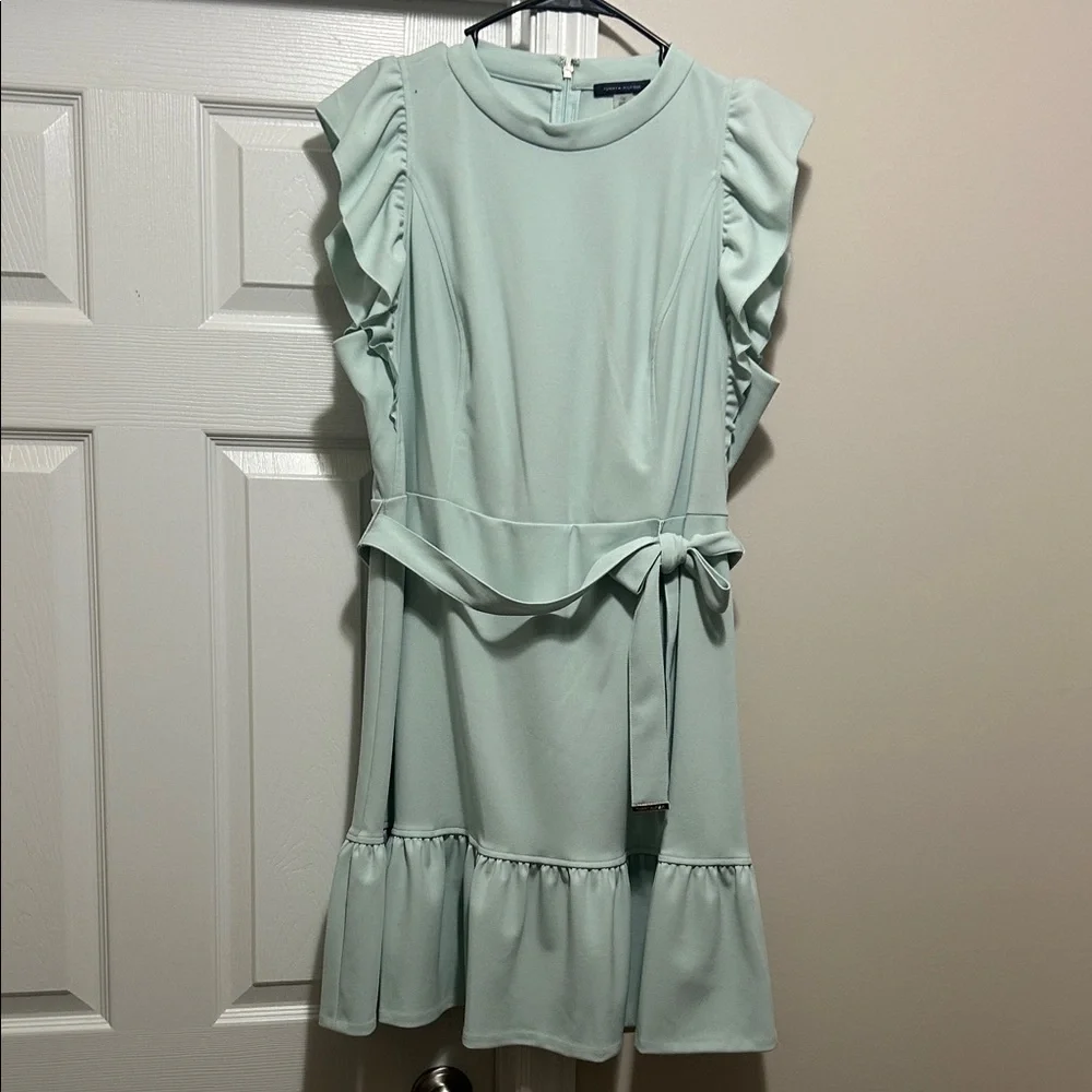 Tommy Hilfiger Women's Mint/Light Green Ruffle Mini Dress - Picture 3 of 5